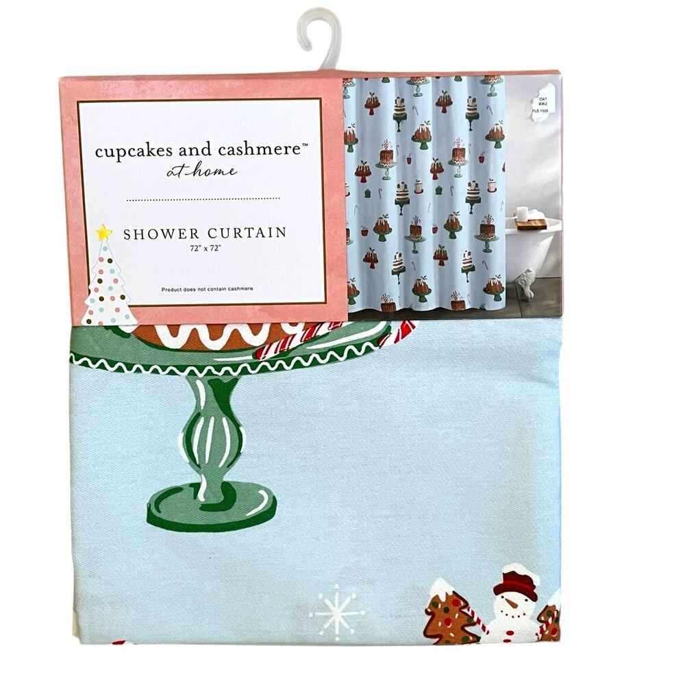 Cupcakes & Cashmere Christmas Shower Curtain Gingerbread Cake Candy Cane New